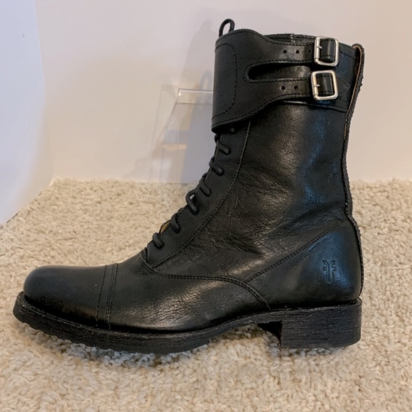 Black moto boot Frye combat lace up - Picture 8 of 16